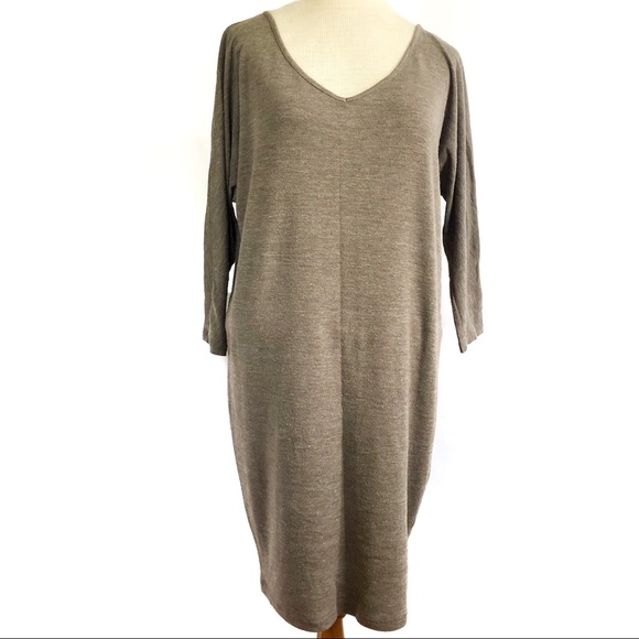 Old Navy 3/4 Dolman Sleeve V-Neck Shift Dress in Heathered Brown Size Small - Picture 2 of 4